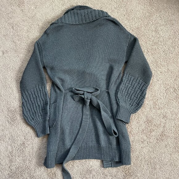 Elie Tahari Double Shawl Collar Midi Balloon Sleeve Cardigan Gray Thick Womens L - Picture 5 of 7